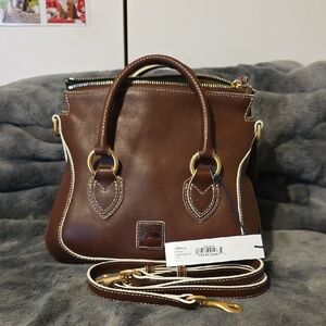 Dooney & Bourke Rich Brown Satchel with Cream Accents